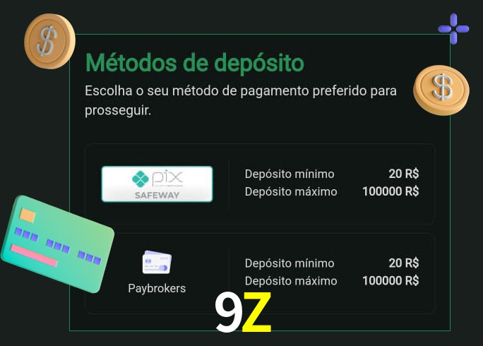 O cassino 9Z oferece uma grande variedade de métodos de pagamento